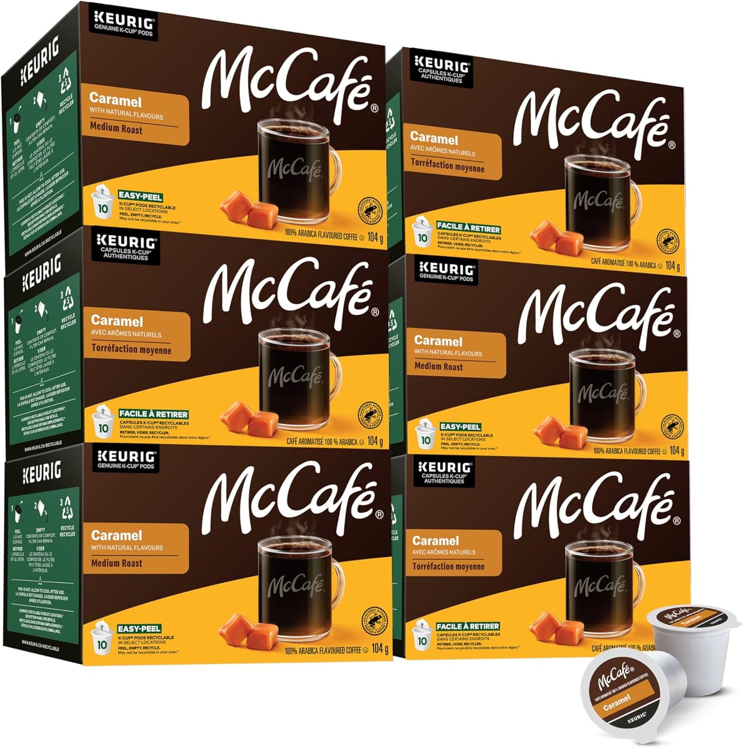 McCafé Premium Medium Caramel Coffee Pods – 6 Pack (60 Keurig K-Cup Pods) | Flavoured Medium Roast, Sweet & Smooth | Bold, Rich, Certified Organic