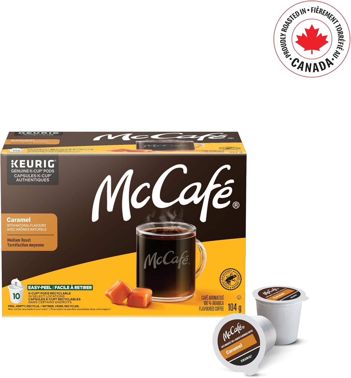 McCafé Premium Medium Caramel Coffee Pods – 6 Pack (60 Keurig K-Cup Pods) | Flavoured Medium Roast, Sweet & Smooth | Bold, Rich, Certified Organic