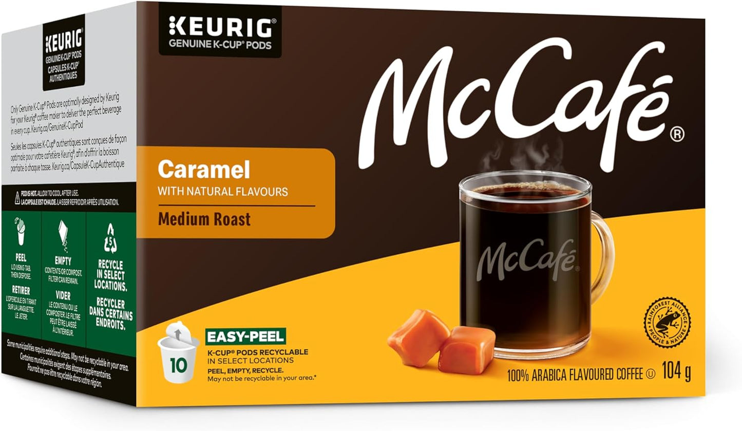 McCafé Premium Medium Caramel Coffee Pods – 6 Pack (60 Keurig K-Cup Pods) | Flavoured Medium Roast, Sweet & Smooth | Bold, Rich, Certified Organic
