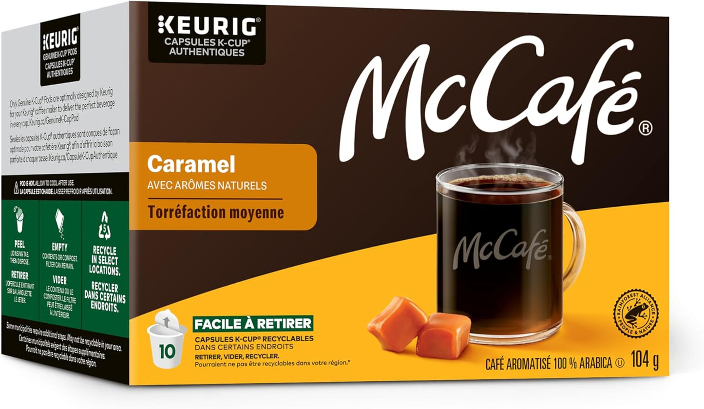 McCafé Premium Medium Caramel Coffee Pods – 6 Pack (60 Keurig K-Cup Pods) | Flavoured Medium Roast, Sweet & Smooth | Bold, Rich, Certified Organic