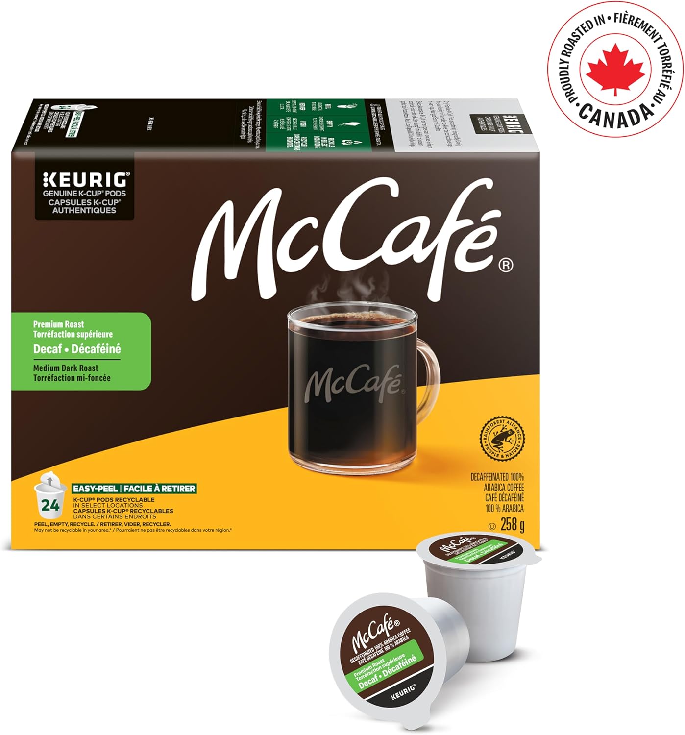 McCafé Premium Roast Decaf Coffee Pods – 24 Count Keurig K-Cup Pods | Smooth Medium Roast, Caffeine-Free