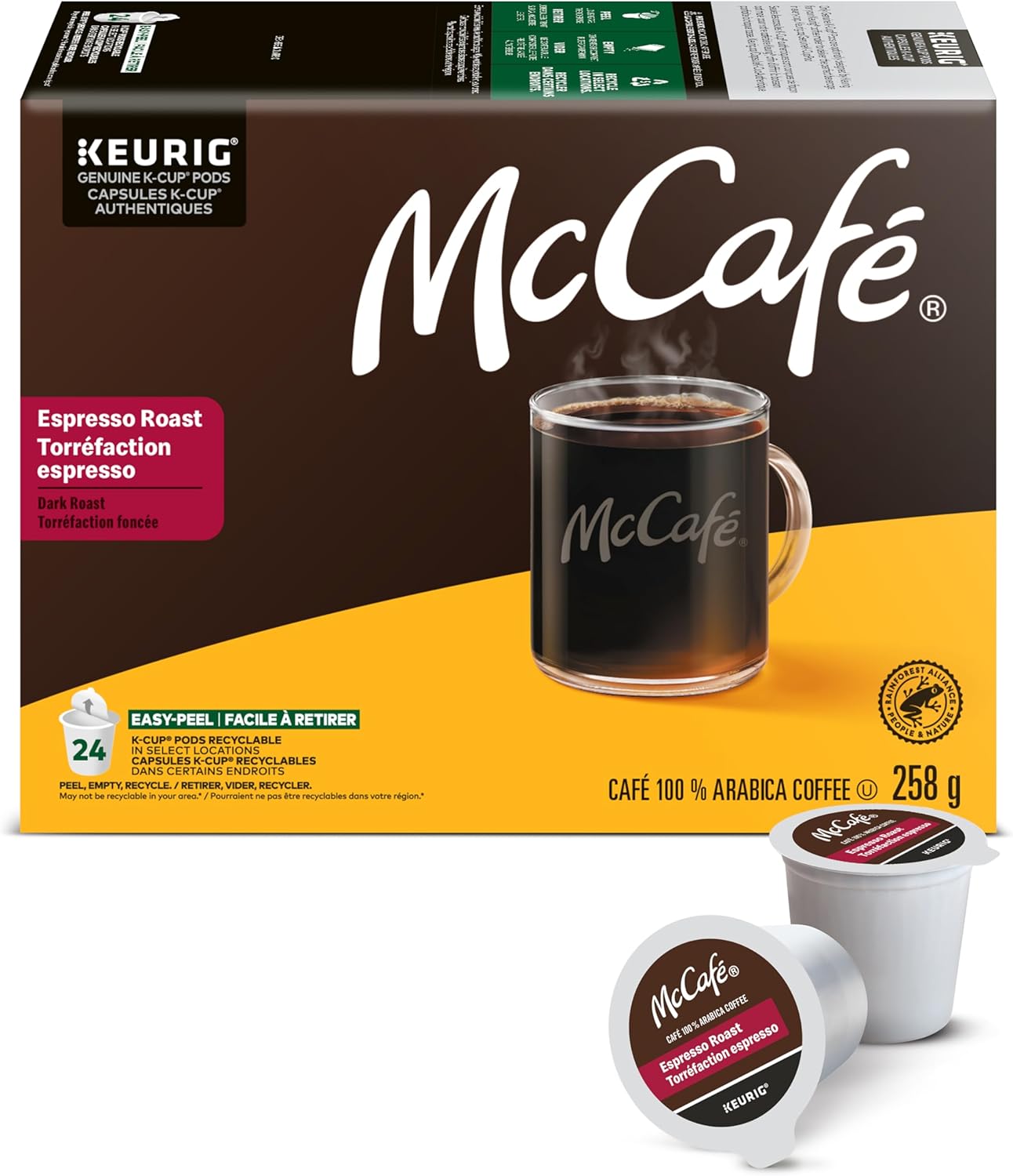 McCafe Espresso Roast K-Cup Pods Coffee, Dark Roast, 24 Count – 100% Arabica, Compatible with Keurig Brewers – Bold, Rich & Smooth Café-Quality Flavor at Home