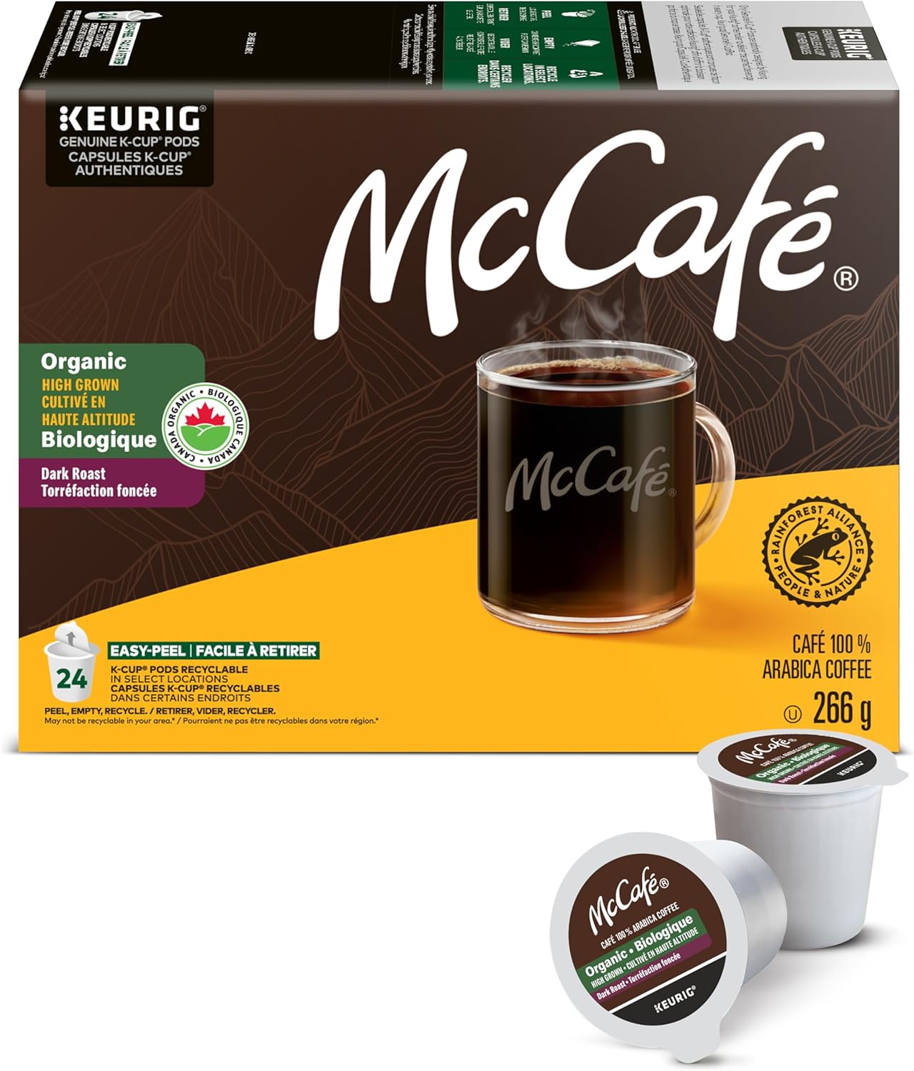 McCafé Premium High Grown Organic Dark Roast Coffee Pods – 24 Count Keurig K-Cup Pods | Bold, Rich, Certified Organic
