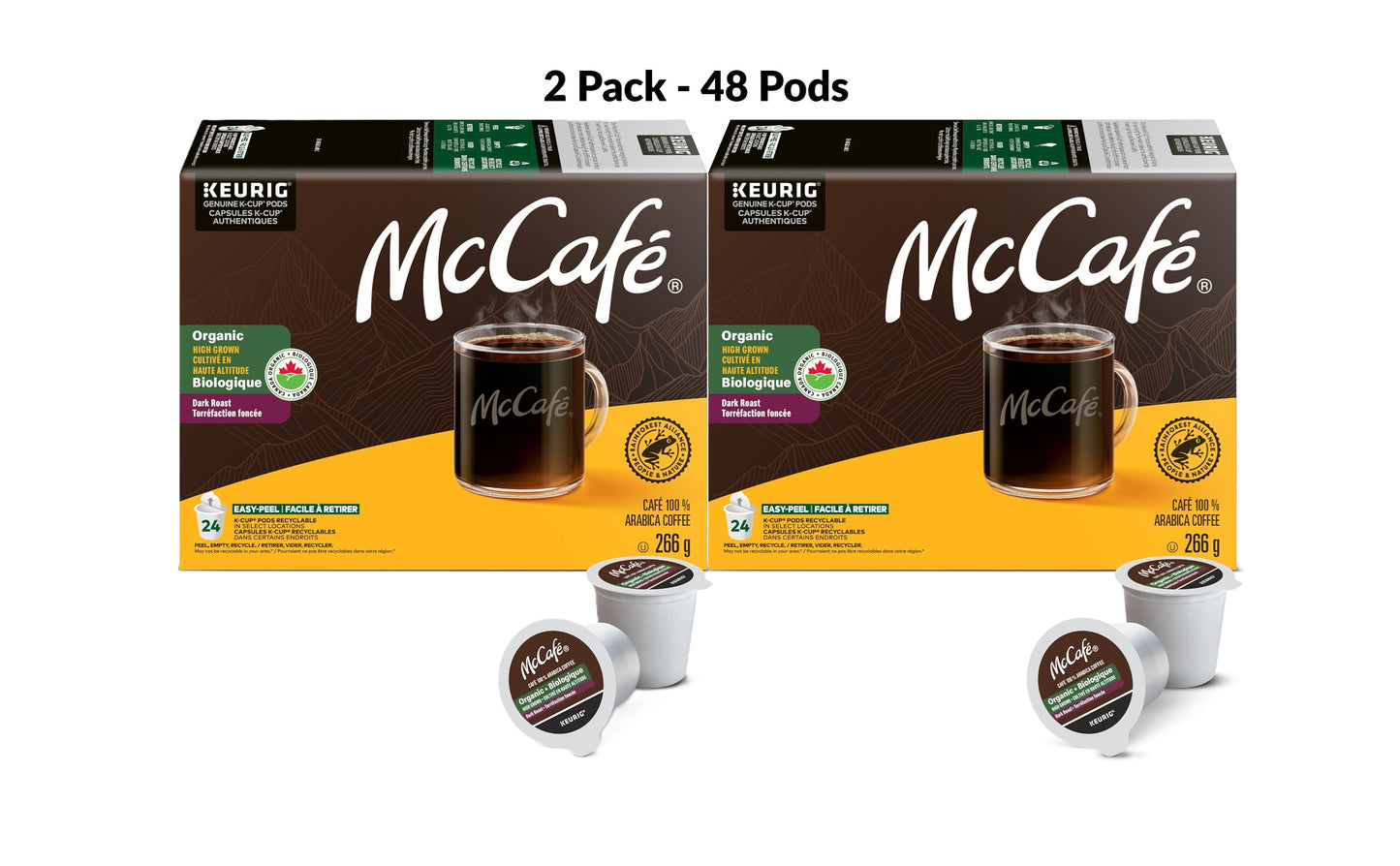 2 Pack x McCafé Premium High Grown Organic Dark Roast Coffee Pods – 48 Pods (2 x 24 Count) Keurig K-Cup Pods | Bold, Rich, Certified Organic