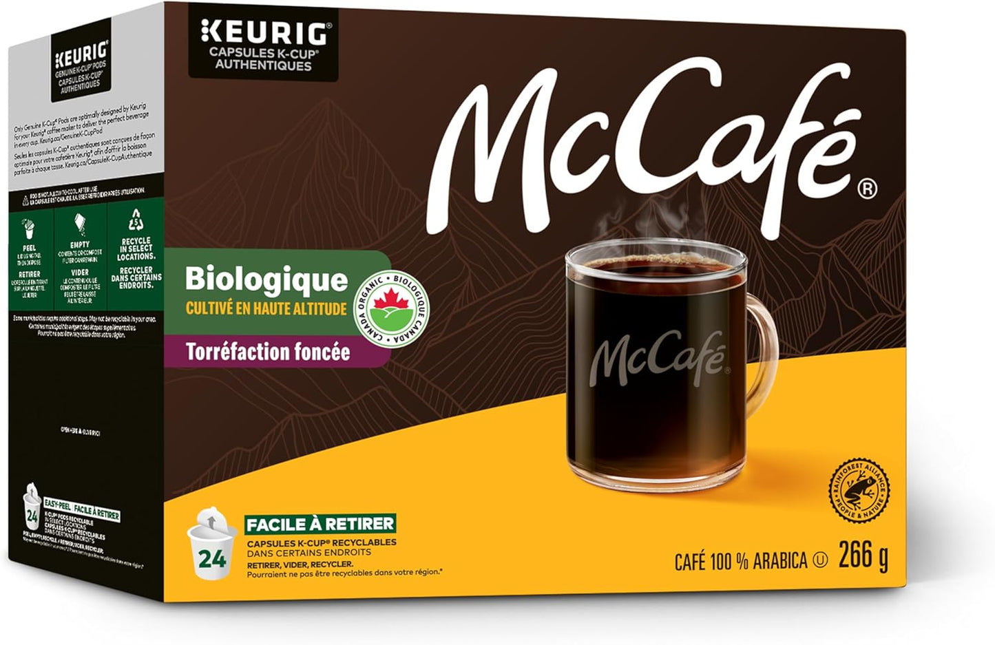 McCafé Premium High Grown Organic Dark Roast Coffee Pods – 24 Count Keurig K-Cup Pods | Bold, Rich, Certified Organic