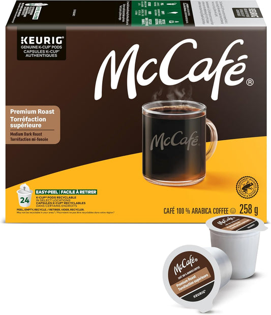 McCafe Premium Roast K-Cup Pods Coffee, Medium Roast, 24 Count – 100% Arabica Beans, Smooth & Balanced Flavor – Compatible with Keurig Brewers – Freshly Sealed Single-Serve Pods
