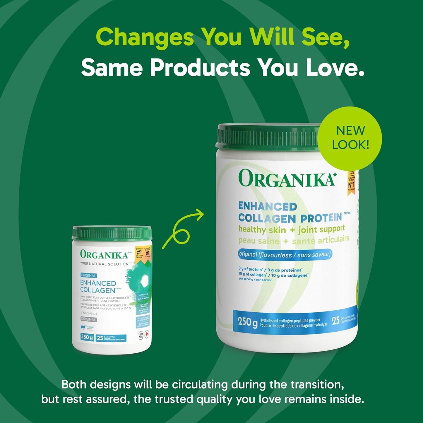 Organika Enhanced Collagen Powder, 250 g | Grass-Fed Hydrolyzed Collagen Peptides for Hair, Skin, Nails & Joints | Unflavoured, Non-GMO, Canadian-Made Protein Supplement