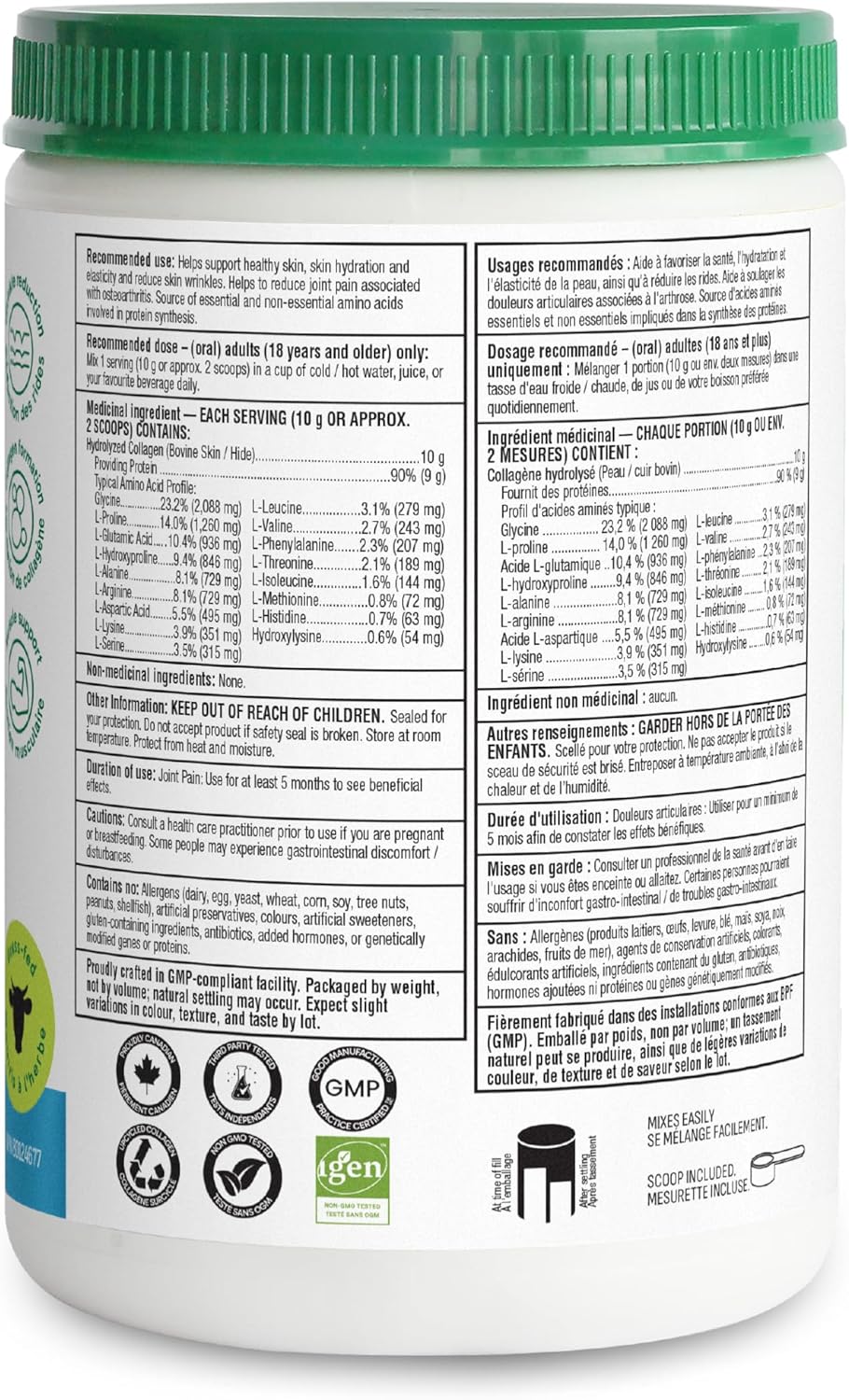 Organika Enhanced Collagen Powder, 250 g | Grass-Fed Hydrolyzed Collagen Peptides for Hair, Skin, Nails & Joints | Unflavoured, Non-GMO, Canadian-Made Protein Supplement