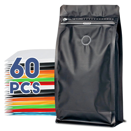 16oz 1 lb 60pcs Coffee Bags with ValveCoffee Packing Bags Vented Coffee Bean Bags Barrier Bags Store Bags for Coffee Packaging， Coffee Storage Pouches Coffee Bag Zipper with Seal（Black ）
