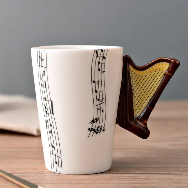 Ceramic Guitar-Shaped Musical Note Coffee Mugs