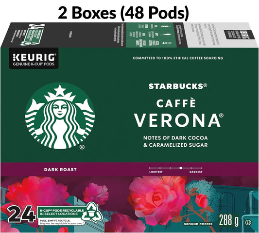 Starbucks Caffè Verona Coffee Pods – 48 Keurig K-Cups (2×24 Count) | Rich Dark Roast with Cocoa & Roasty Sweet Notes
