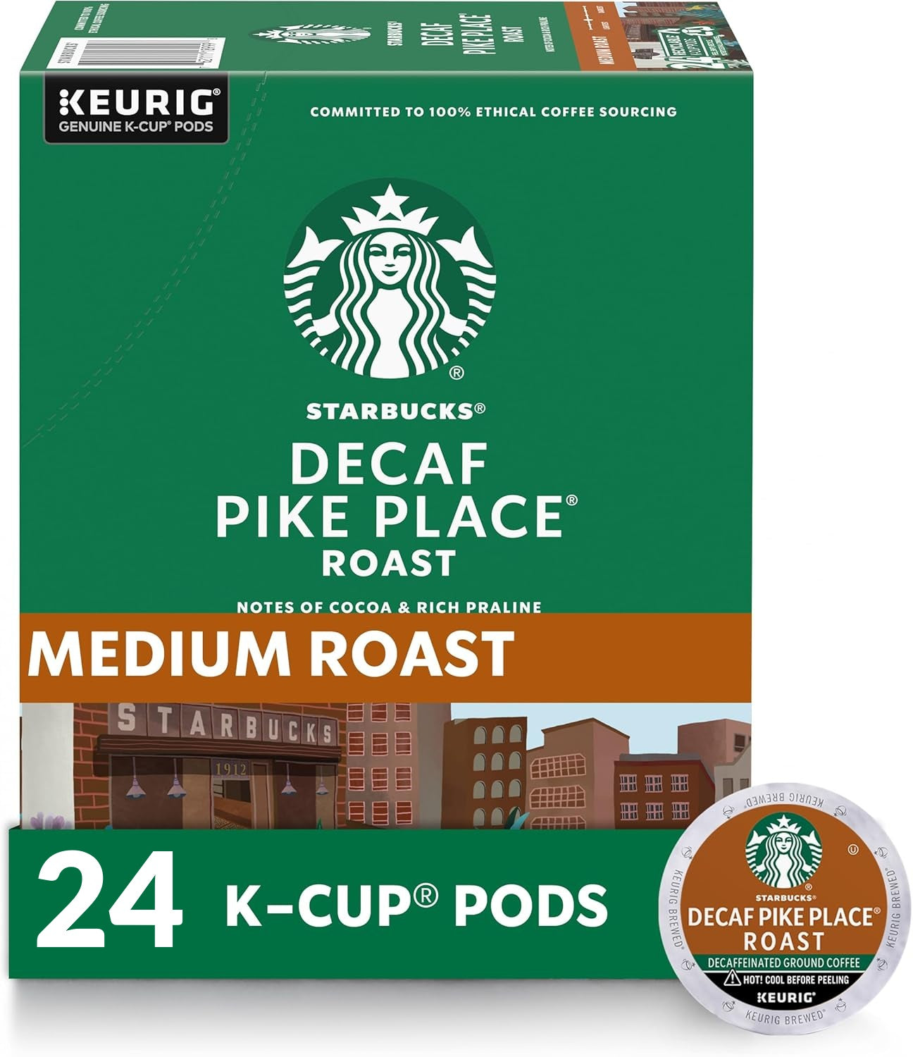 Starbucks Decaf Pike Place Roast Coffee Pods – 48 Keurig K-Cups (2×24 Count) | Smooth Medium Roast, Rich & Balanced Flavor