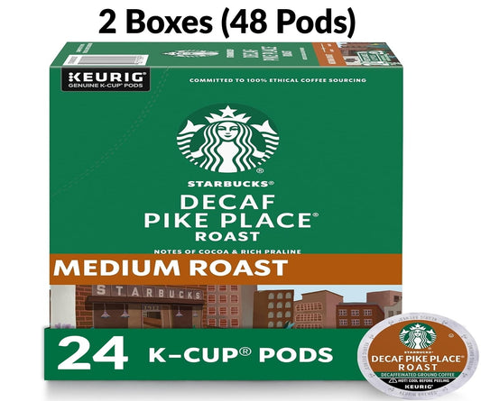 Starbucks Decaf Pike Place Roast Coffee Pods – 48 Keurig K-Cups (2×24 Count) | Smooth Medium Roast, Rich & Balanced Flavor