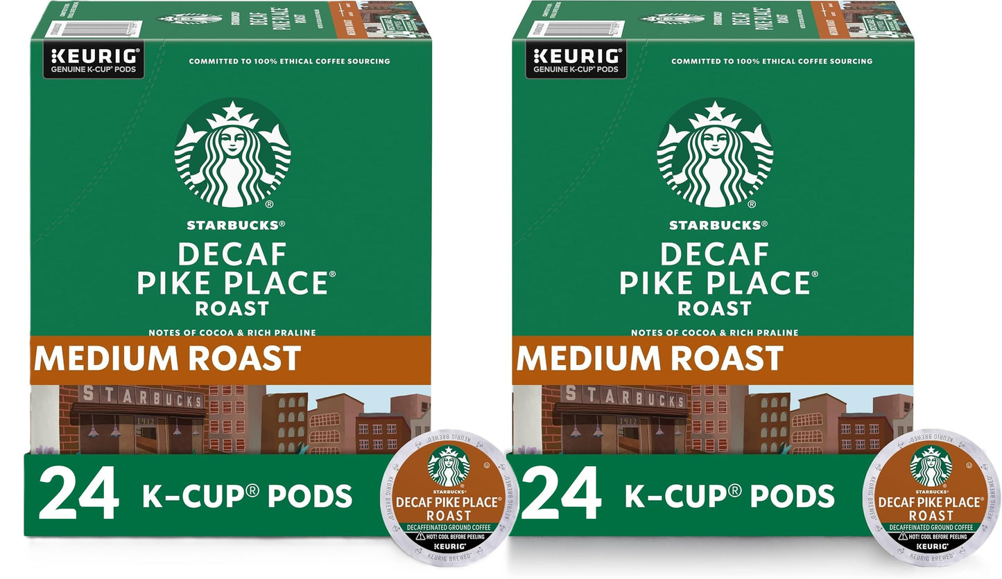 Starbucks Decaf Pike Place Roast Coffee Pods – 48 Keurig K-Cups (2×24 Count) | Smooth Medium Roast, Rich & Balanced Flavor