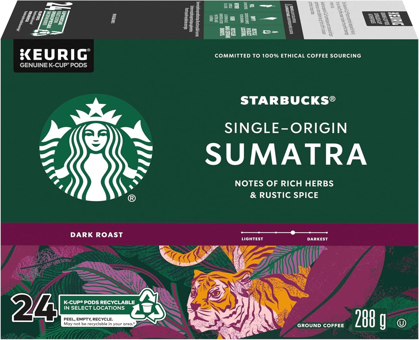 Starbucks Sumatra Coffee Pods – 48 Keurig K-Cups | Dark Roast, Earthy & Full-Bodied Single-Serve Coffee
