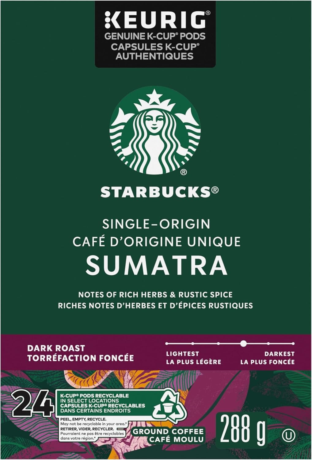 Starbucks Sumatra Coffee Pods – 48 Keurig K-Cups | Dark Roast, Earthy & Full-Bodied Single-Serve Coffee