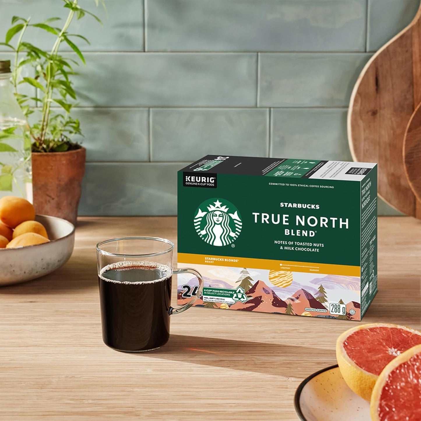 Starbucks True North Blonde Roast Coffee Pods – 48 Keurig K-Cups (2×24 Count) | Smooth, Light Roast with Sweet & Mellow Flavor