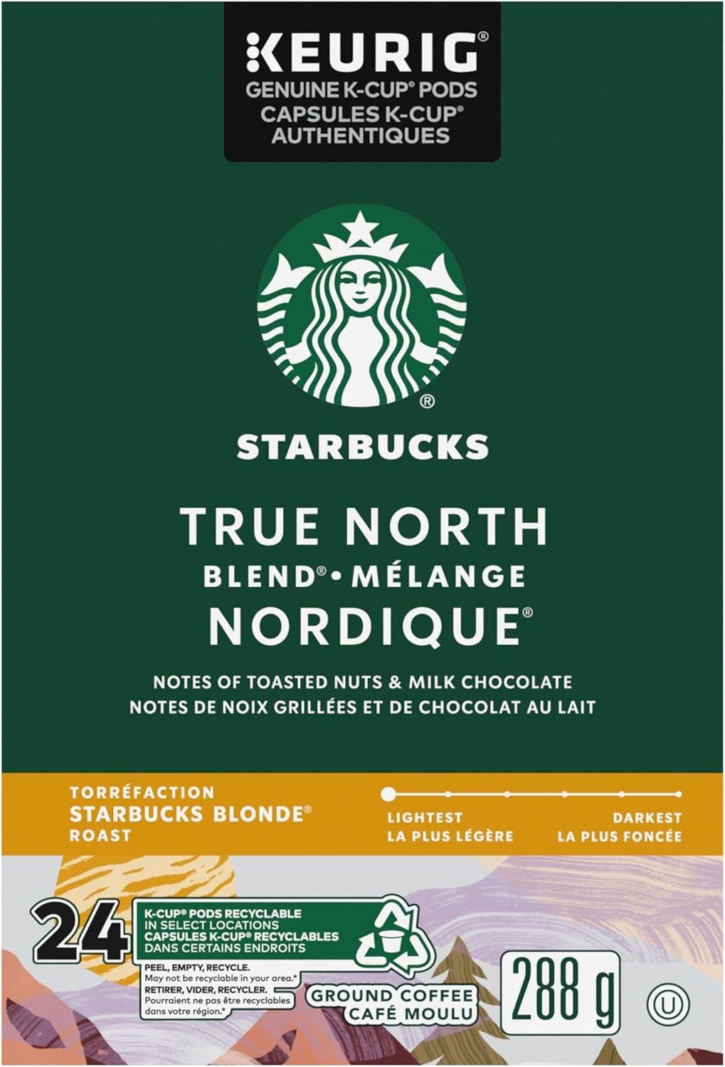 Starbucks True North Blonde Roast Coffee Pods – 48 Keurig K-Cups (2×24 Count) | Smooth, Light Roast with Sweet & Mellow Flavor