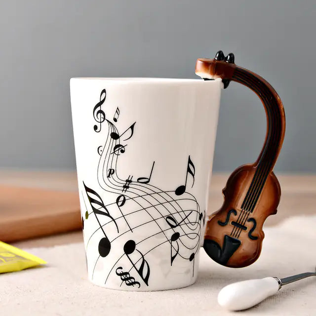 Ceramic Guitar-Shaped Musical Note Coffee Mugs