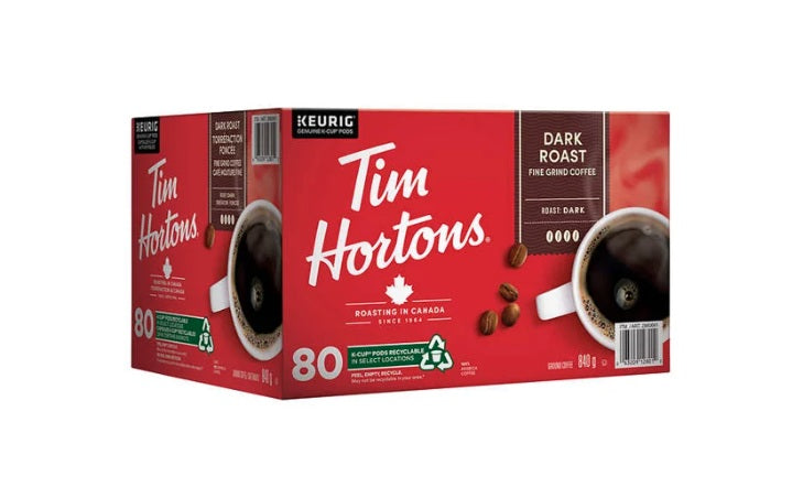 Tim Hortons Dark Roast Coffee K-Cup Pods, 80-Count | Bold & Full-Bodied Dark Roast | Compatible with Keurig Brewers