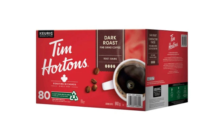 Tim Hortons Dark Roast Coffee K-Cup Pods, 80-Count | Bold & Full-Bodied Dark Roast | Compatible with Keurig Brewers
