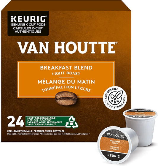 Van Houtte Breakfast Blend Coffee Pods – 24 Count K-Cups for Keurig | Light Roast 100% Arabica, Smooth & Bright Morning Coffee