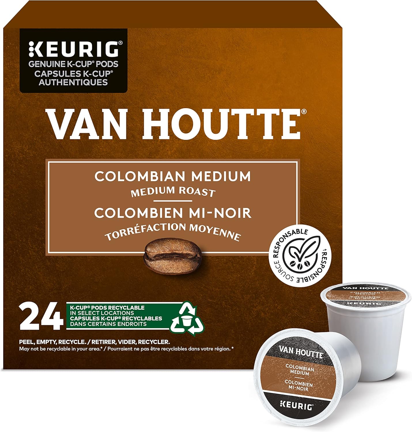 Van Houtte Colombian Medium Roast Coffee Pods – 24 Count Keurig K-Cups | Rich, Balanced & Smooth 100% Arabica Single-Serve Coffee