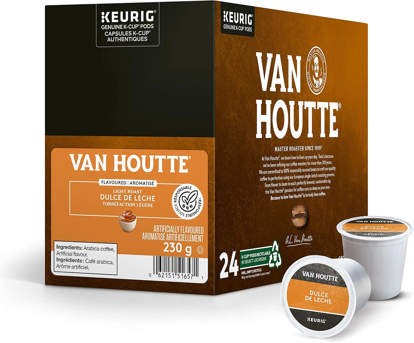 Van Houtte Dulce De Leche Coffee Pods – 24 Count K-Cups for Keurig | Sweet & Creamy Caramel Flavored Medium Roast 100% Arabica Coffee