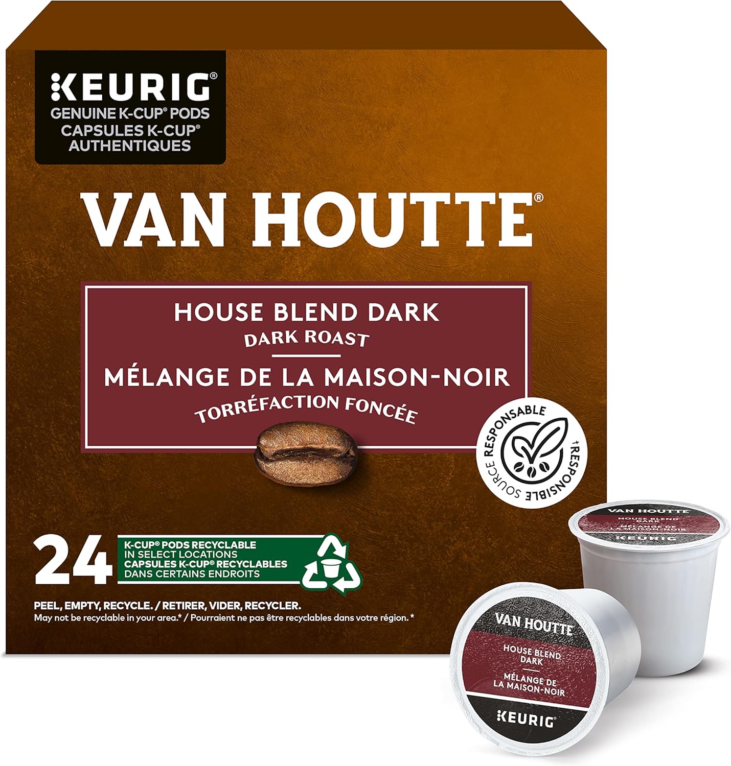 Van Houtte House Blend Dark Roast Coffee Pods – 24 Count K-Cups for Keurig | Bold, Smooth & Full-Bodied 100% Arabica Single-Serve Coffee