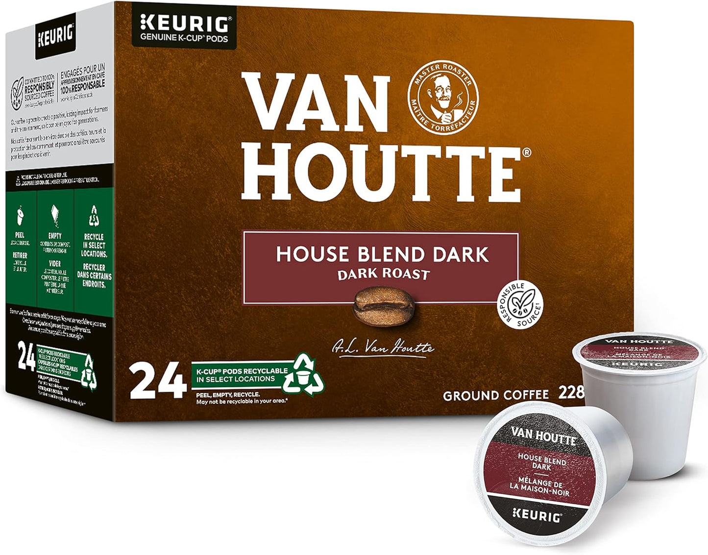 Van Houtte House Blend Dark Roast Coffee Pods – 24 Count K-Cups for Keurig | Bold, Smooth & Full-Bodied 100% Arabica Single-Serve Coffee