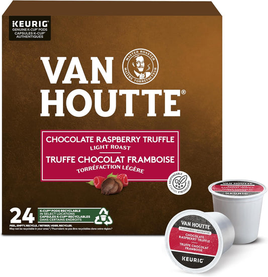 Van Houtte Raspberry Chocolate Truffle Coffee Pods – 24 Count K-Cups for Keurig | Gourmet Flavored Medium Roast with Rich, Velvety Aroma