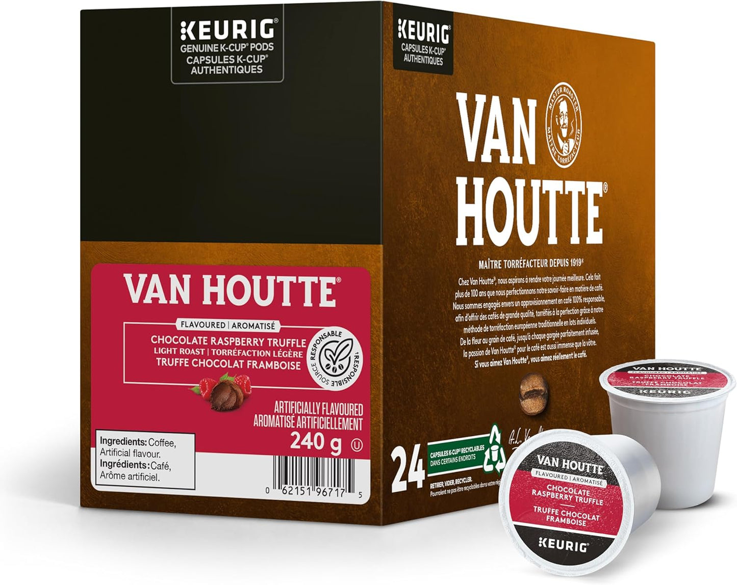 Van Houtte Raspberry Chocolate Truffle Coffee Pods – 24 Count K-Cups for Keurig | Gourmet Flavored Medium Roast with Rich, Velvety Aroma