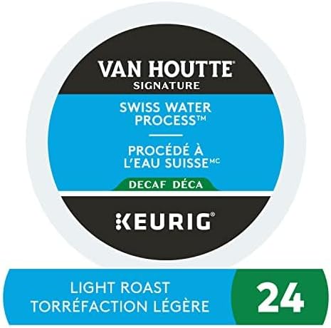 Van Houtte Swiss Water Decaf Fair Trade Organic Coffee Pods – 24 Count K-Cups for Keurig | Smooth Medium Roast 100% Arabica, Naturally Decaffeinated