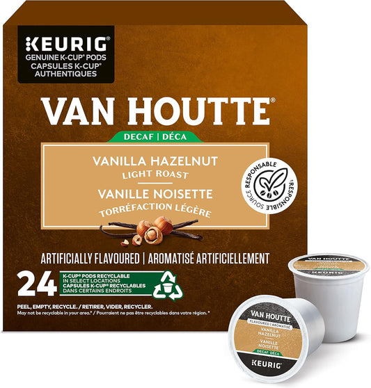 Van Houtte Vanilla Hazelnut Decaf Coffee Pods – 24 Count K-Cups for Keurig | Smooth & Aromatic Flavored Medium Roast 100% Arabica Decaffeinated Coffee