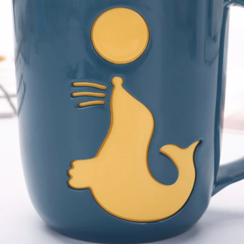 Dolphin Pattern Couples Cups for Coffee and Toothbrushes