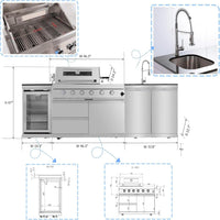 BBQ Island Outdoor Kitchen Kits, 4-Burner 72000 BTU Stainless Steel Modular 98 Inch Natural Gas Outdoor Kitchen Bar Barbecue Island Grill with Refrigerator and Sink for Patio Backyard — product view 11