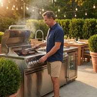 BBQ Island Outdoor Kitchen Kits, 4-Burner 72000 BTU Stainless Steel Modular 98 Inch Natural Gas Outdoor Kitchen Bar Barbecue Island Grill with Refrigerator and Sink for Patio Backyard — product view 2