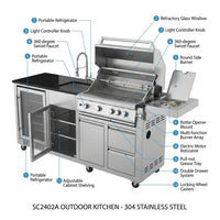 BBQ Island Outdoor Kitchen Kits, 4-Burner 72000 BTU Stainless Steel Modular 98 Inch Natural Gas Outdoor Kitchen Bar Barbecue Island Grill with Refrigerator and Sink for Patio Backyard — product view 3