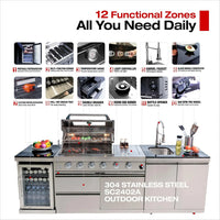 BBQ Island Outdoor Kitchen Kits, 4-Burner 72000 BTU Stainless Steel Modular 98 Inch Natural Gas Outdoor Kitchen Bar Barbecue Island Grill with Refrigerator and Sink for Patio Backyard — product view 5