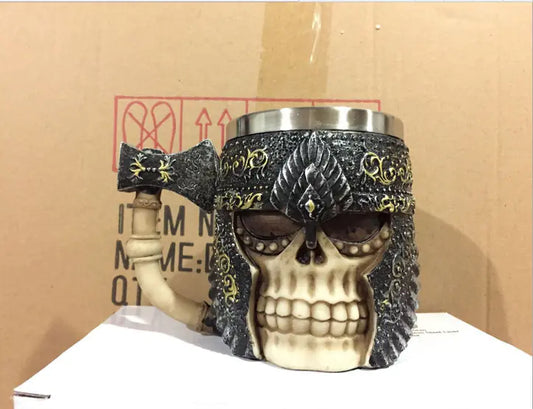 3D Skull Mug - Stainless Steel Knight Coffee Cup