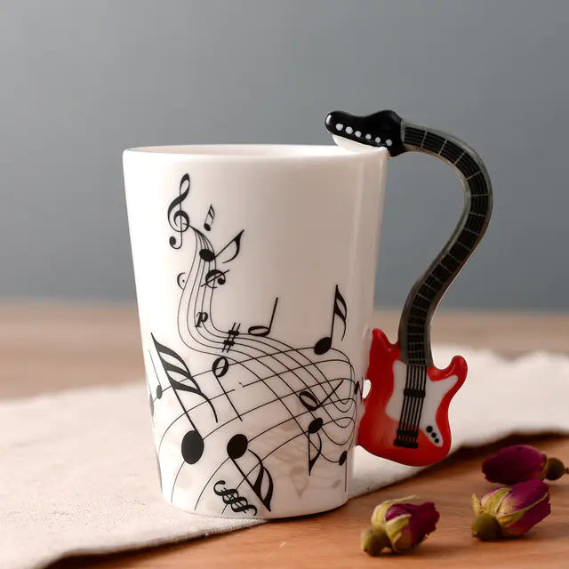 Ceramic Guitar-Shaped Musical Note Coffee Mugs