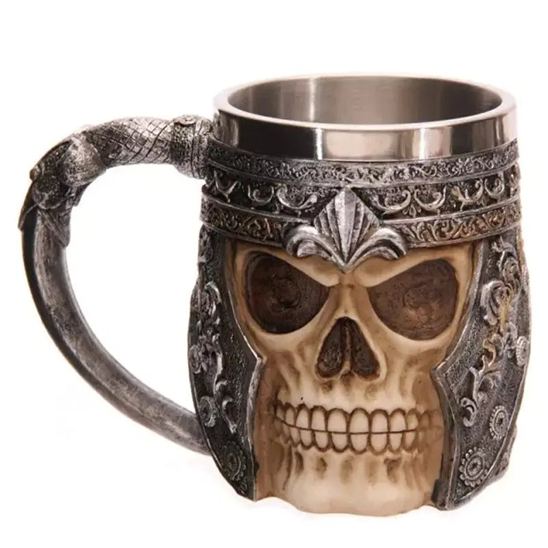 3D Skull Mug - Stainless Steel Knight Coffee Cup