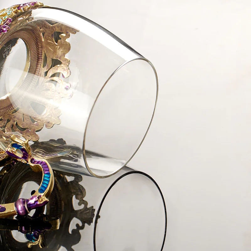 Heat-resistant Enamel Crystal Glass Tea Cup with Lid and Spoon, Floral Pattern, Gift Box Options