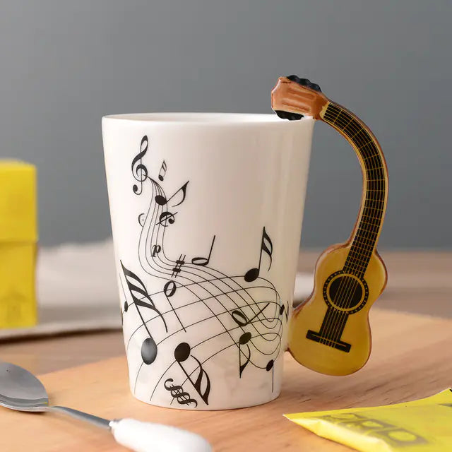 Ceramic Guitar-Shaped Musical Note Coffee Mugs