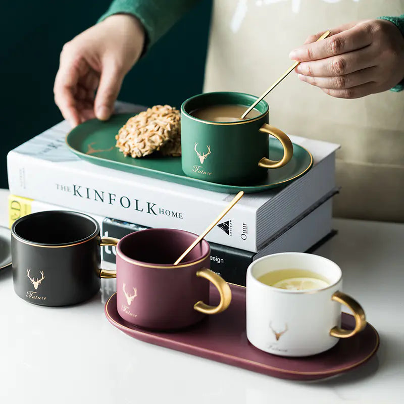Nordic Ceramic Coffee Mug Set with Saucer