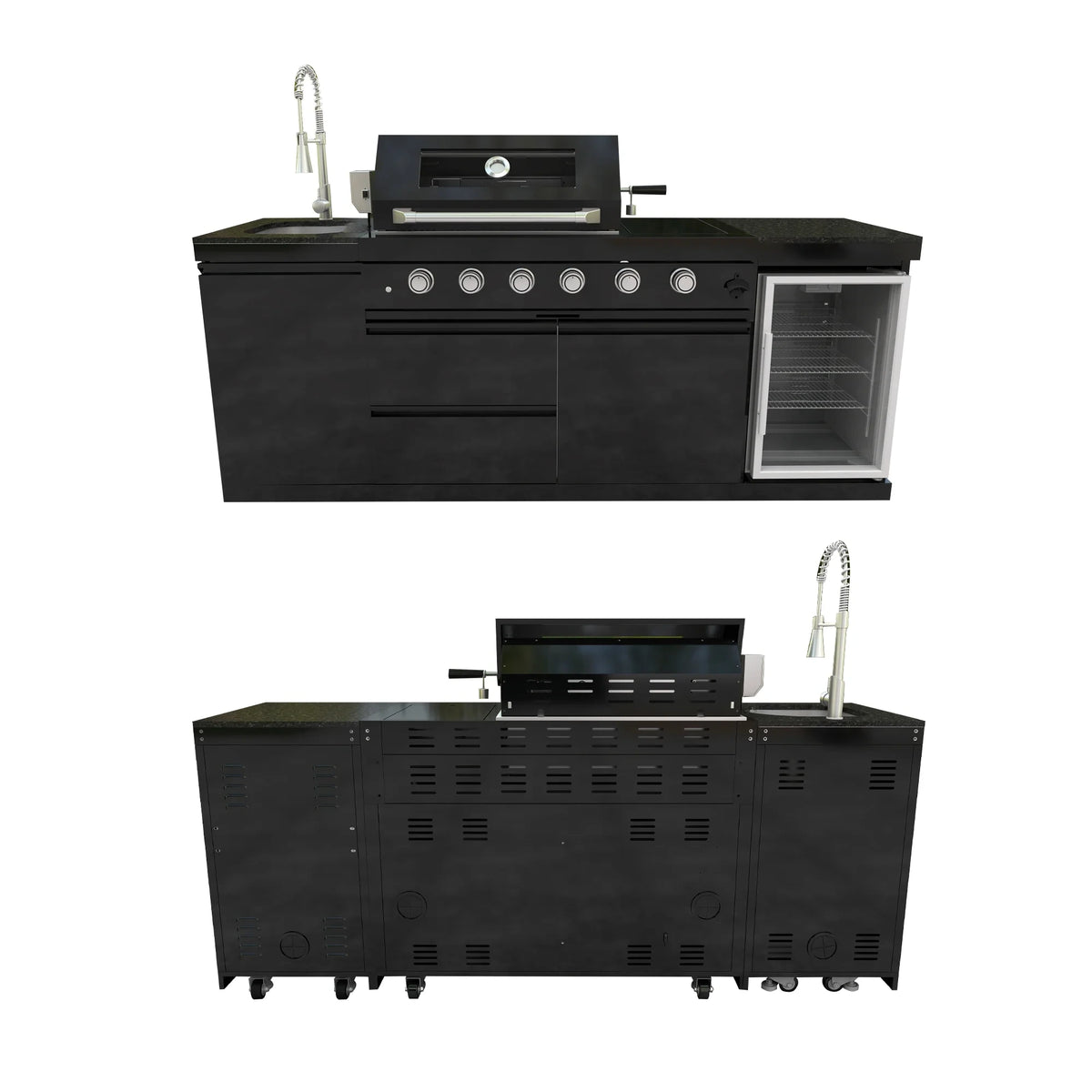 Outdoor Kitchen Island Black Stainless Steel with Sink & 46-Inch 4-Burner 72000 BTU Grill, Wine Cooler, Refrigerator, Rotisserie Kit & Granite Countertops — product view 11