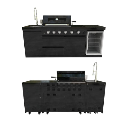 Outdoor Kitchen Island Black Stainless Steel with Sink & 46-Inch 4-Burner 72000 BTU Grill, Wine Cooler, Refrigerator, Rotisserie Kit & Granite Countertops — product view 11