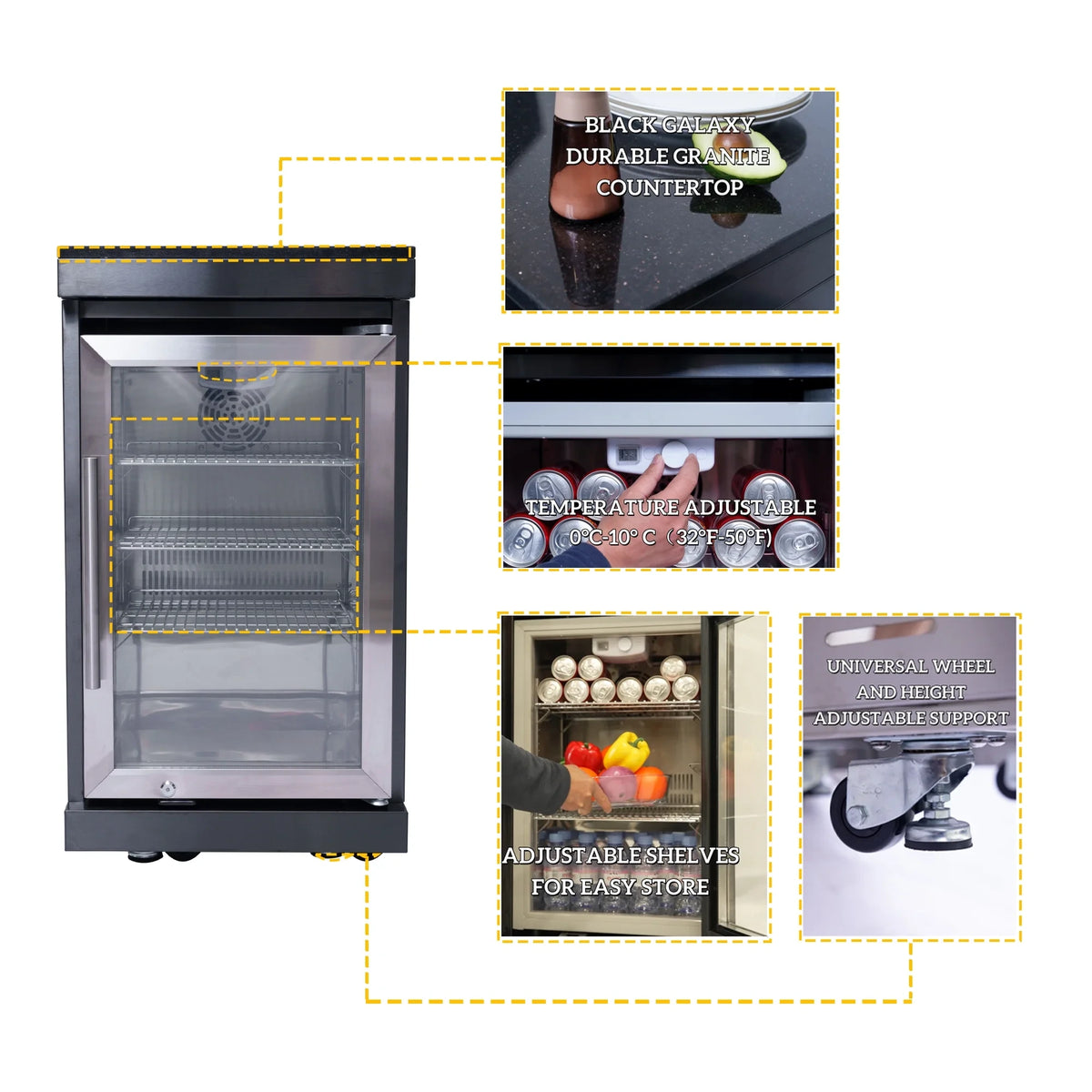 Outdoor Kitchen Island Black Stainless Steel with Sink & 46-Inch 4-Burner 72000 BTU Grill, Wine Cooler, Refrigerator, Rotisserie Kit & Granite Countertops — product view 8