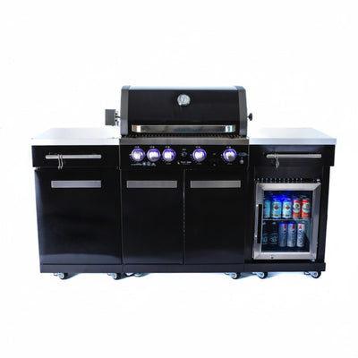 70" Black Stainless Steel Outdoor Kitchen Island with Grill & Fridge