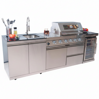 Outdoor Kitchen Island Built for Complete Backyard Cooking, 4-Burner 72000 BTU Grill, Refrigerator, Granite Countertops